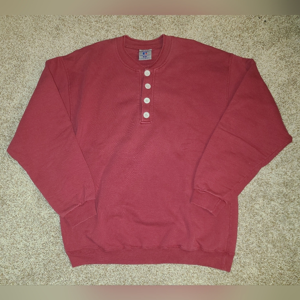 Vintage Russell High Cotton Red Crewneck Henley Pullover